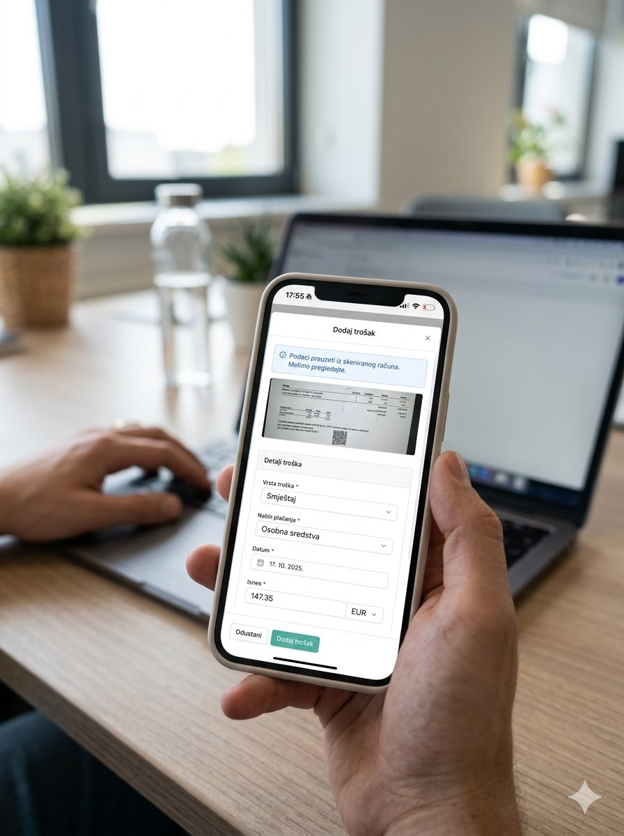 locco PWA aplikacija za putne naloge na mobitelu — početni ekran i unos troška