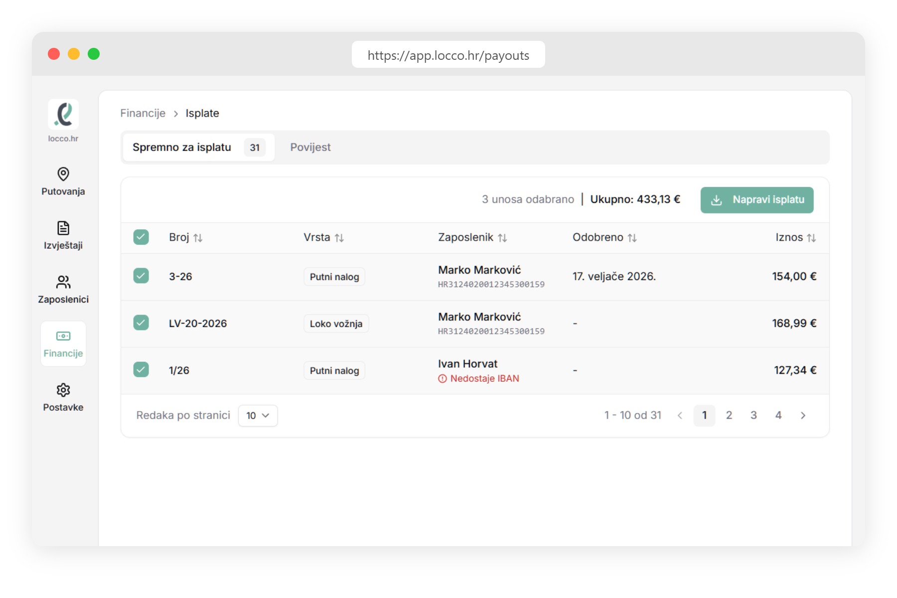 Odabir naloga za isplatu