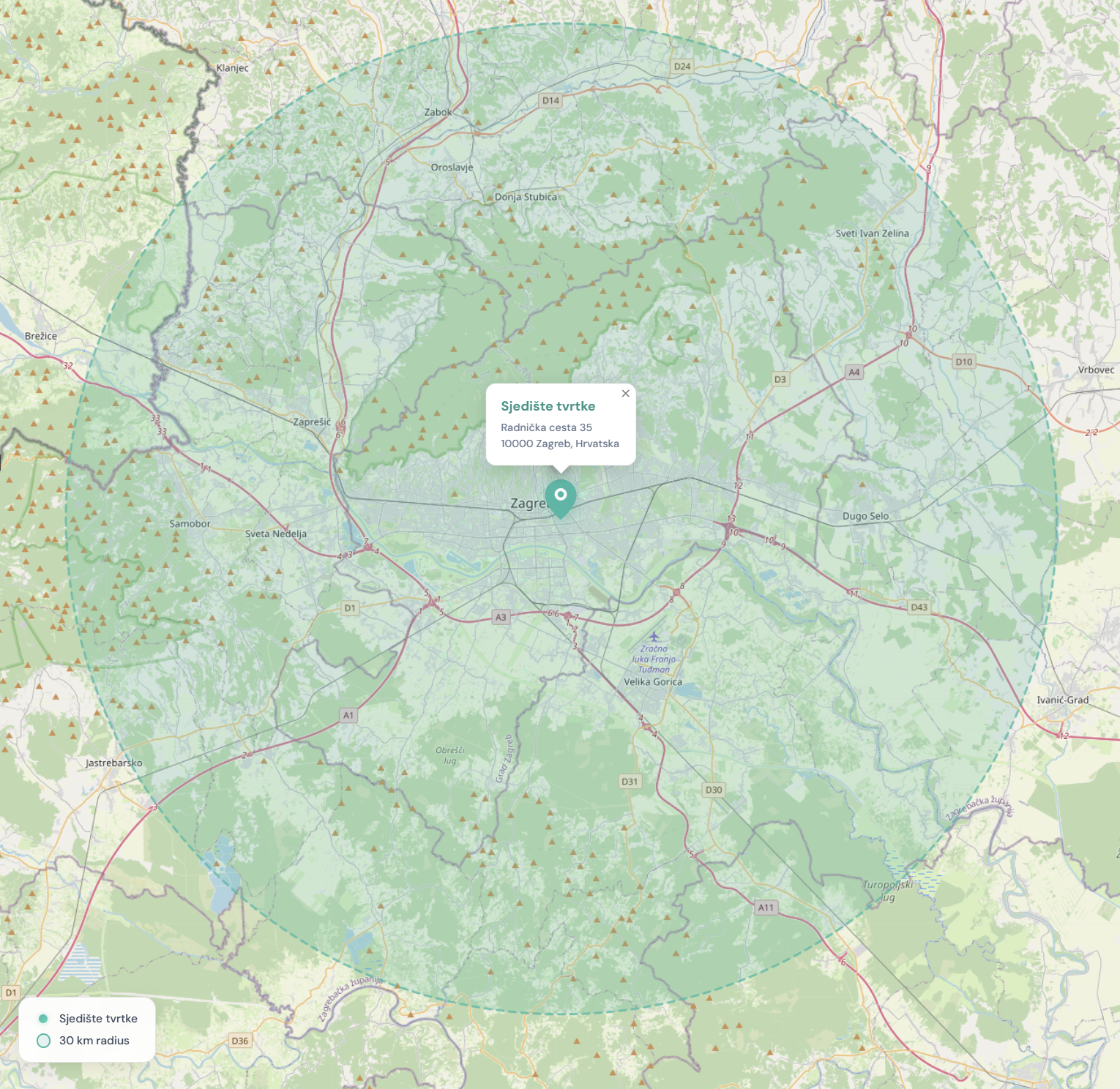 Primjeri s mapom — sjedište vs. mjesto rada